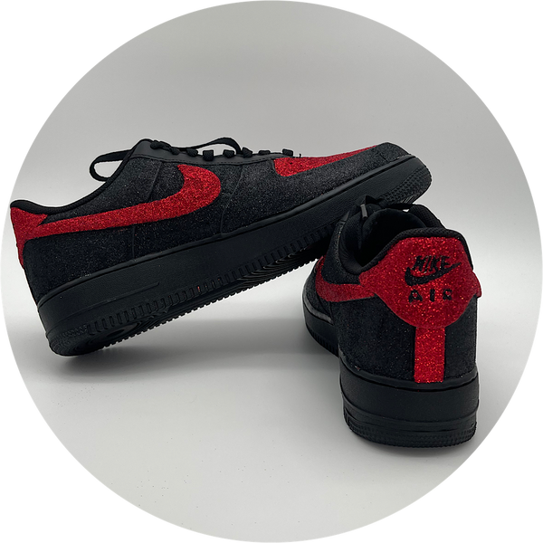 Red and Black Glittered Nike AF1 s ArtGlitter