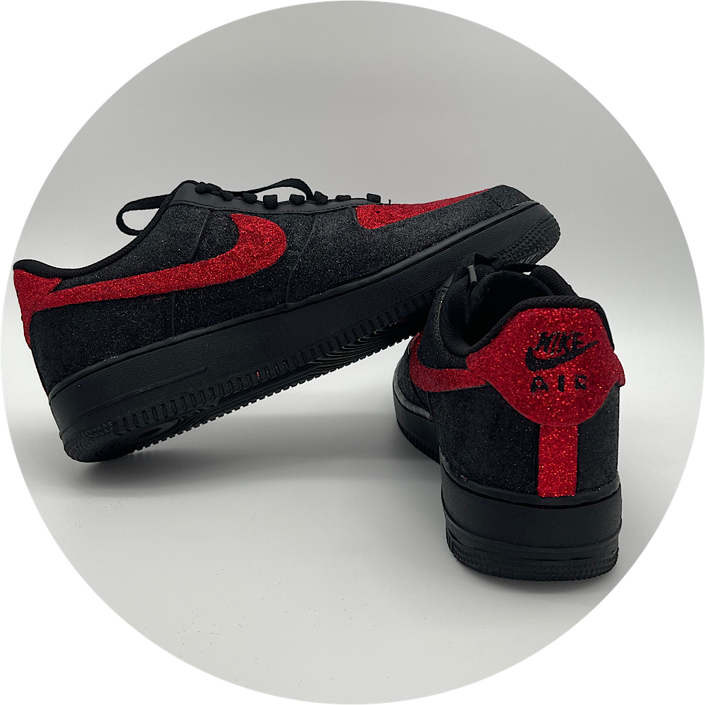 Red and Black Glittered Nike AF1's - ArtGlitter